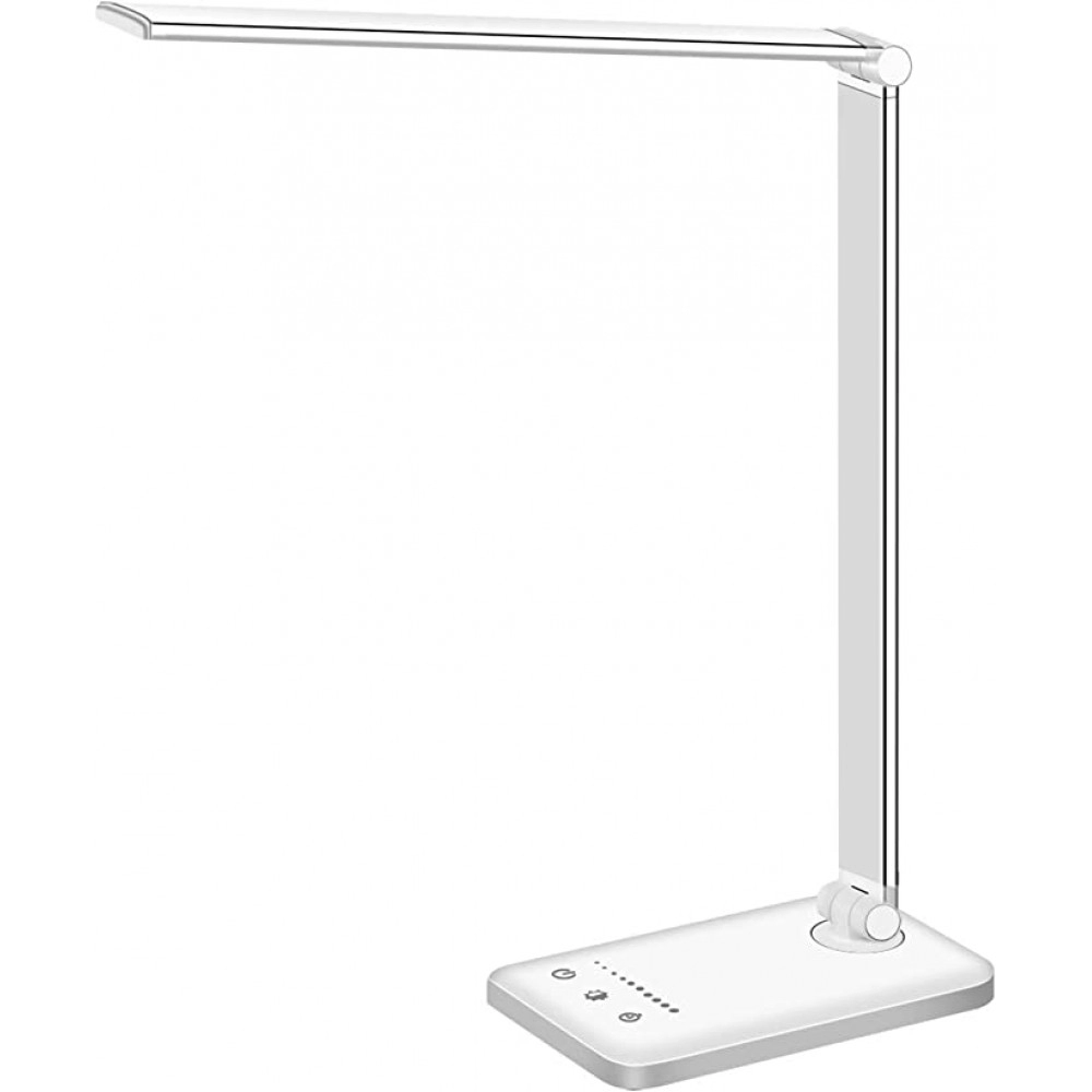 GoyRrbay LED Desk Lamp Table Lamp Reading Lamp with USB Charging Port 5 Lighting Modes 5 Brightness Levels, Sensitive Control, 30/60 min Auto Timer, Eye-Caring Office Lamp,Silver