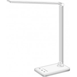 GoyRrbay LED Desk Lamp Table Lamp Reading Lamp with USB Charging Port 5 Lighting Modes 5 Brightness Levels, Sensitive Control, 30/60 min Auto Timer, Eye-Caring Office Lamp,Silver