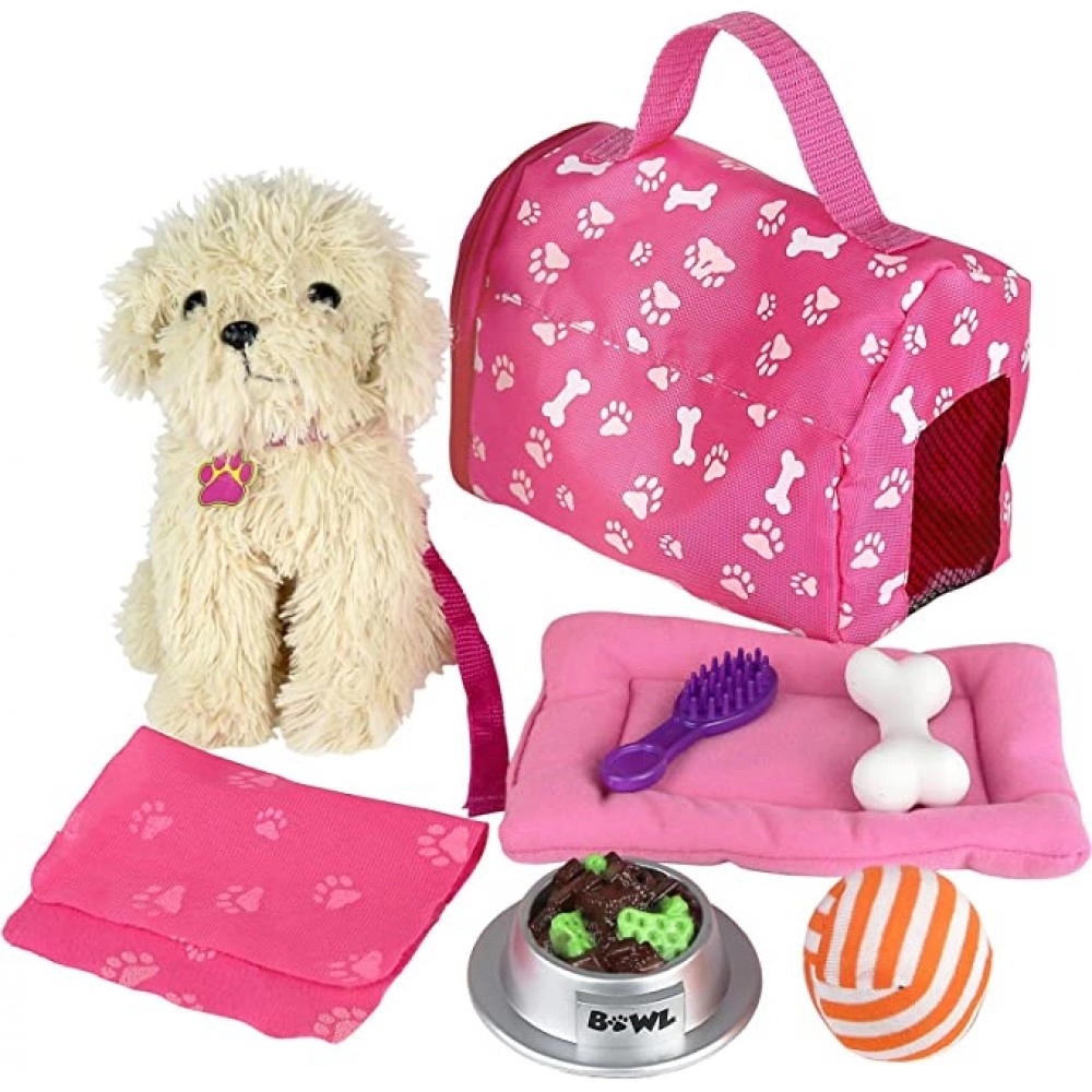 GoyRrbay Toy Puppy for Kids, 9 Piece Play Dog Set, Dog Toy for Girls 3-6 Years Old, Includes a Toy Dog Bed and Carrier