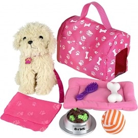 GoyRrbay Toy Puppy for Kids, 9 Piece Play Dog Set, Dog Toy for Girls 3-6 Years Old, Includes a Toy Dog Bed and Carrier